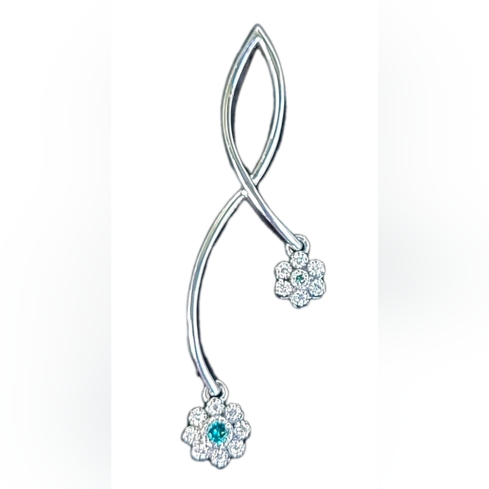 18k White Gold White Diamond & Blue Diamond Dangle Pendant-Estate Jewelry 5 gm